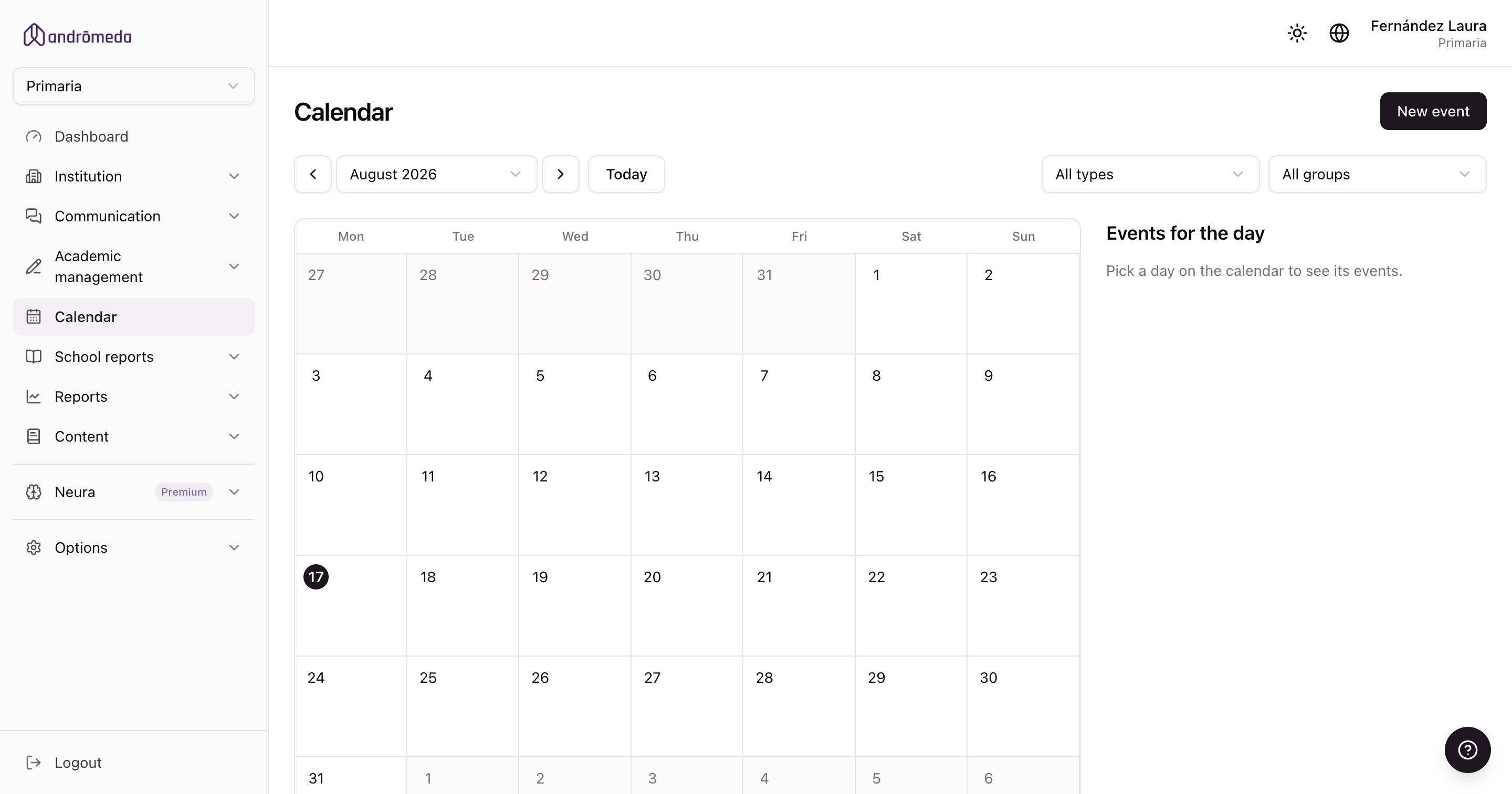 The level's calendar