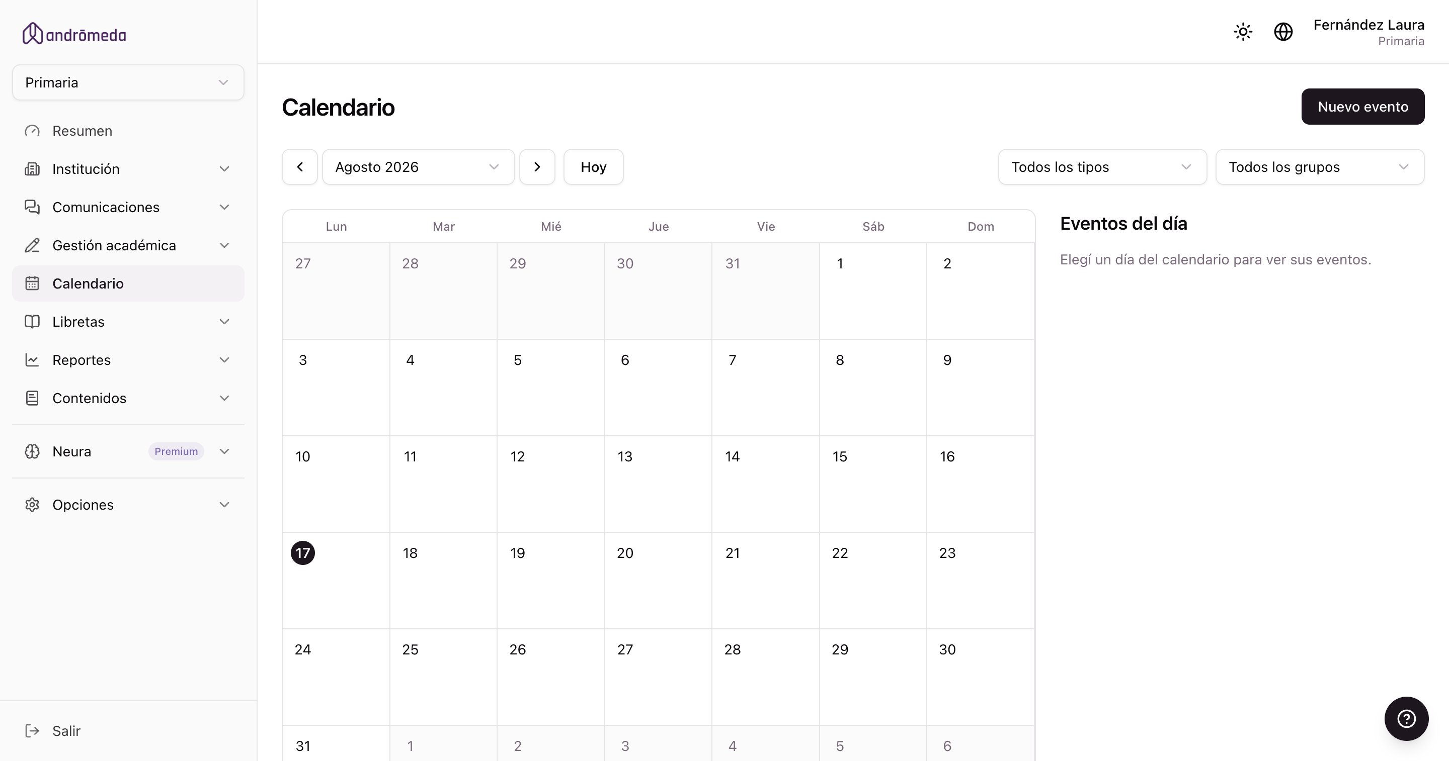 El calendario del nivel