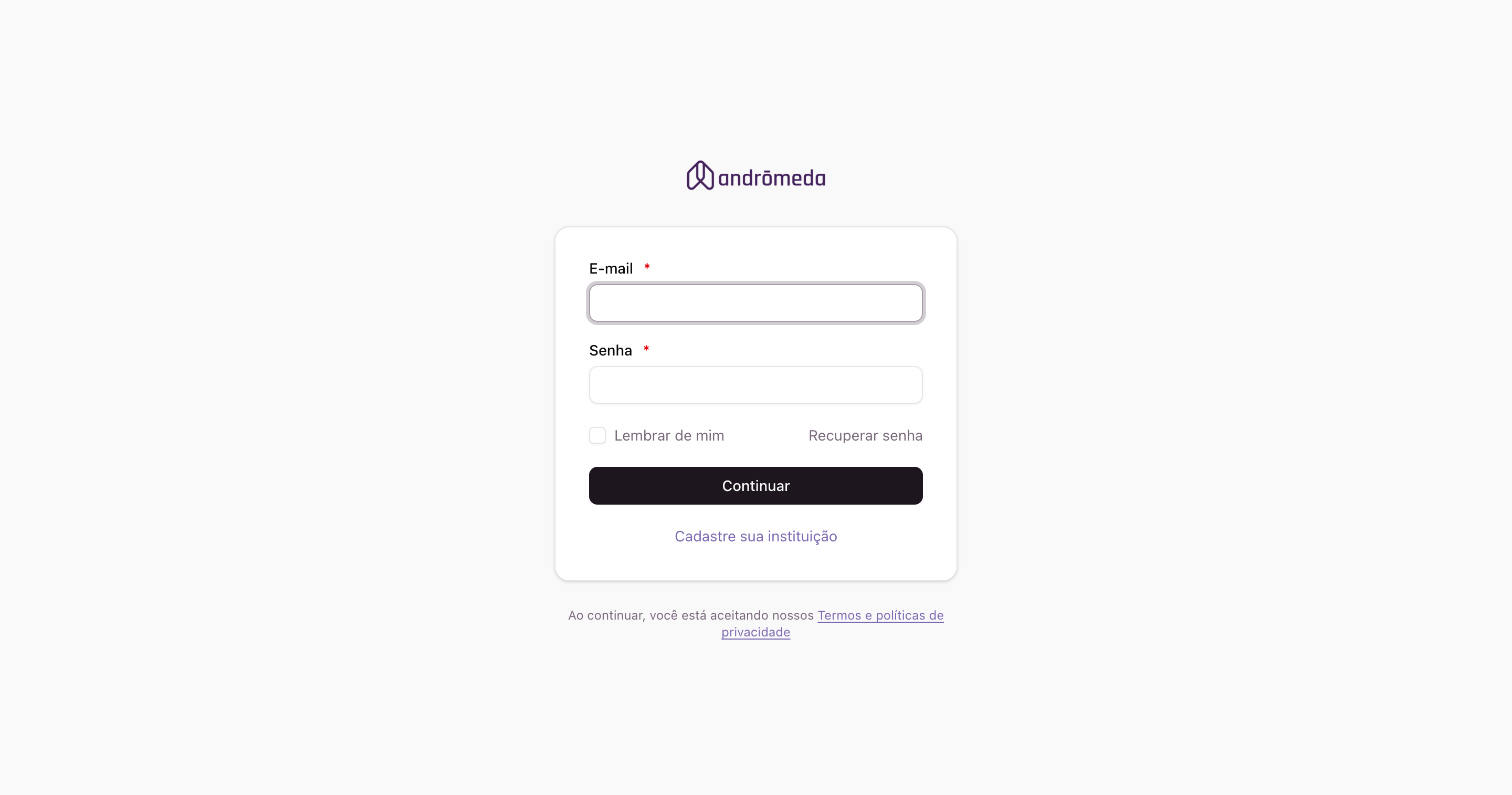 A tela de login do painel